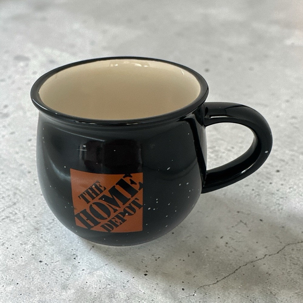 Home Depot Coffee Mug Tea  Black Ivory Speckles 10oz Great Condition‎